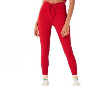 PINK Active Victorias Secret Red Ruched Front High Waist Leggings XL